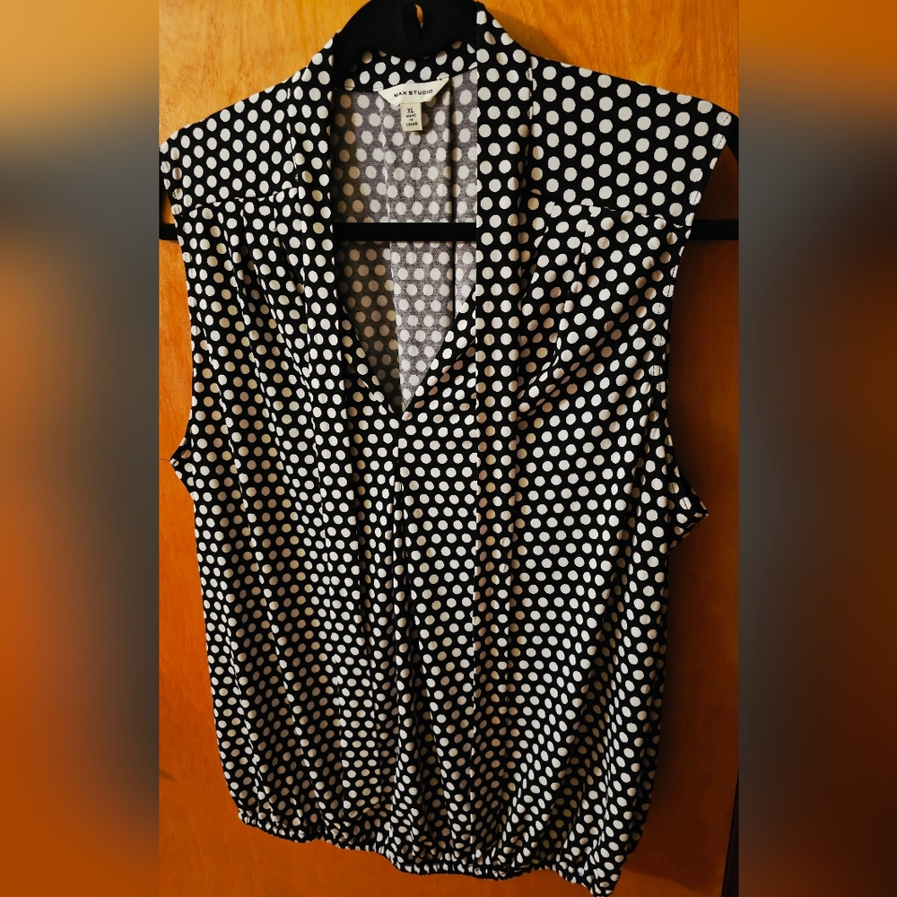 Max Studio Black and White Polka Dot Blouse